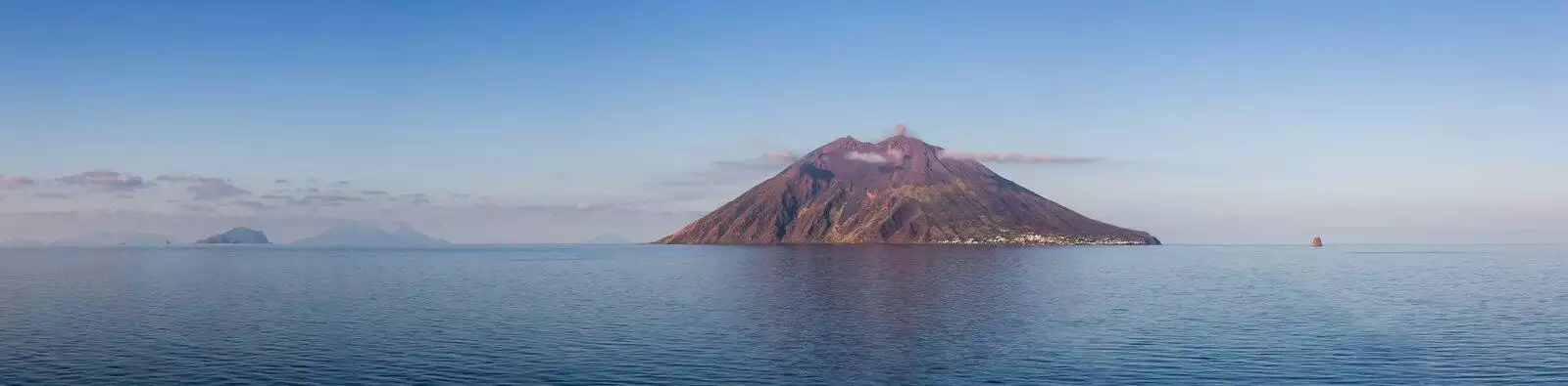 Stromboli Island with an Active Volcano in Tyrrhenian Sea. Italy. Nature Background Panorama